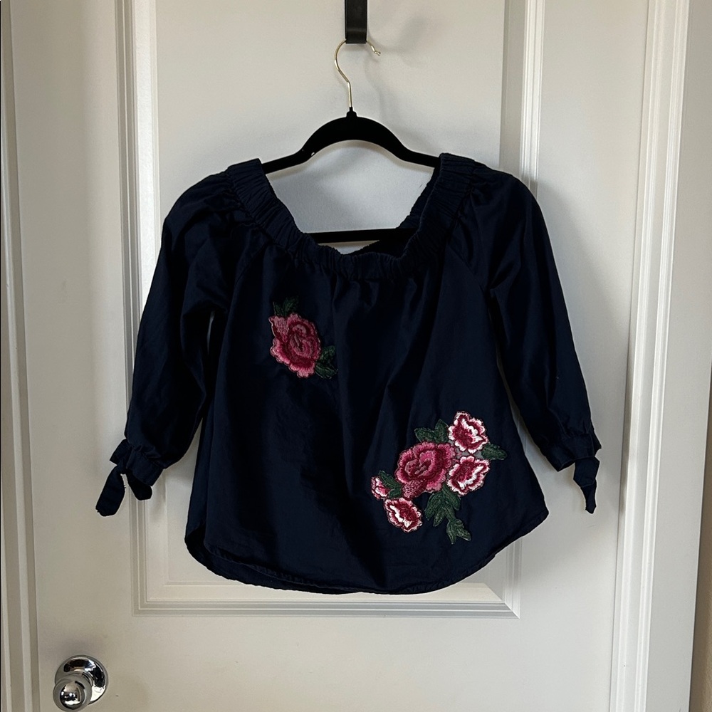 Floral Embroidered Navy Top